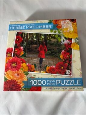 Debbie Macomber Puzzle Featuring Woman in Red Coat with Floral Border